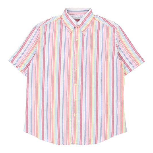 Vintage Trussardi Striped Short Sleeve Shirt - 2XL Pink Cotton