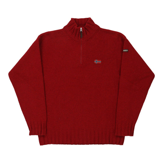 Vintage Napapijri 1/4 Zip - Large Red Wool