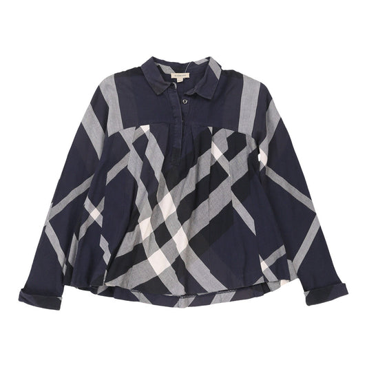 Vintage Age 14 Burberry Novacheck Shirt - Small Navy Cotton