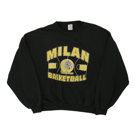 Vintage Milan Indians Bsaketball Jerzees Graphic Sweatshirt - XL Black Cotton Blend