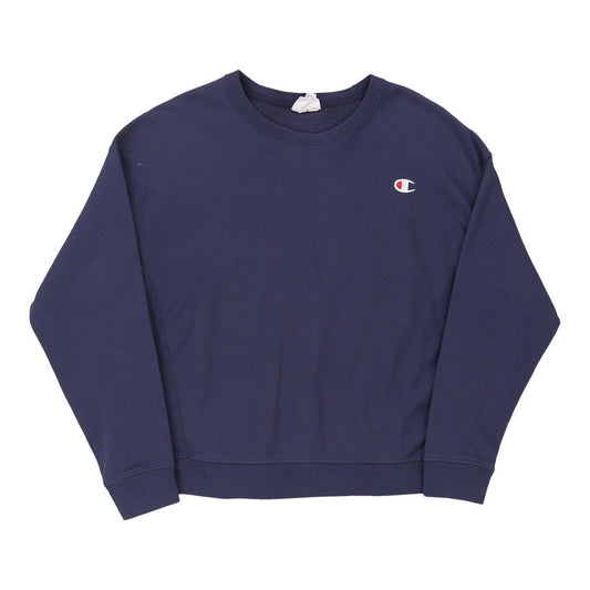 Vintage Reverse Weave Champion Sweatshirt - Large Navy Cotton Blend