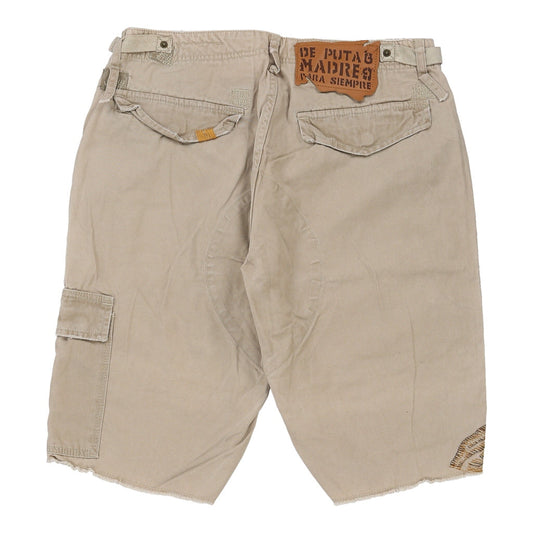 Vintage beige De Puta Madre Cargo Shorts - mens 34" waist