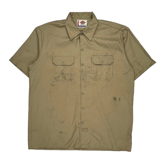 Vintage Dickies Short Sleeve Shirt - XL Khaki Polyester Blend