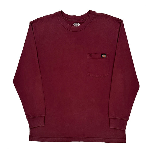 Dickies Long Sleeve T-Shirt - Large Burgundy Cotton