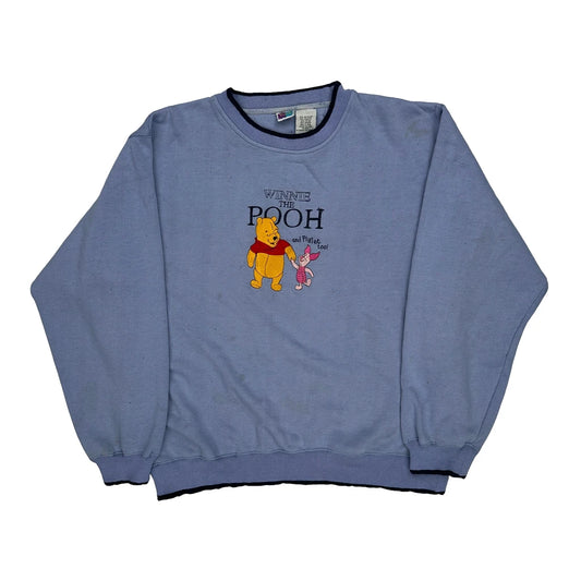 Vintage Winnie The Pooh And Piglet Disney Cartoon Sweatshirt - XL Blue Polyester Blend