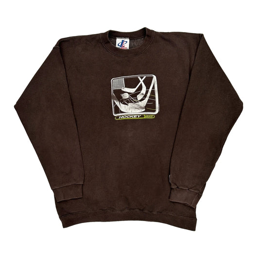 Hockey Logo Athletics Graphic Sweatshirt - XL Brown Cotton Blend