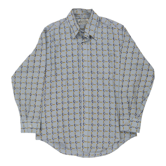 Vintage blue 1970's Kmart Patterned Shirt - mens x-large